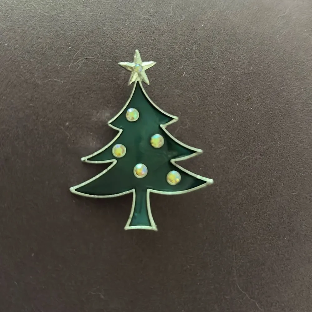 Vtg Tancer II Enamel And AB Rhinestone Christmas Tree Brooch Signed